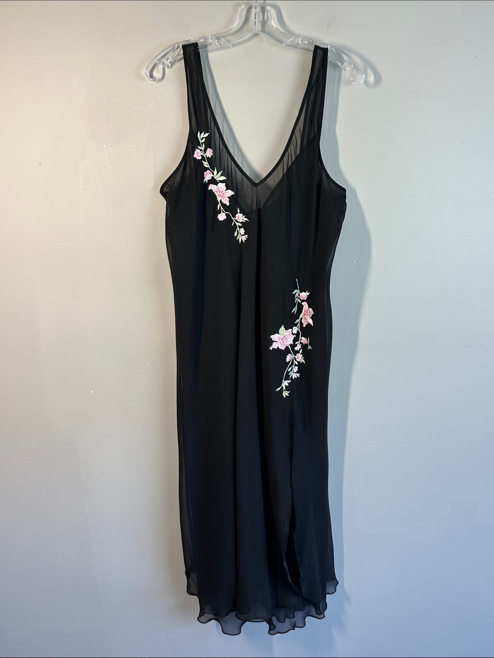 Delicates Black Embroidered Slip Dress Size L Romantic Feminine